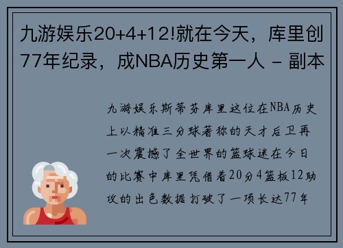 九游娱乐20+4+12!就在今天，库里创77年纪录，成NBA历史第一人 - 副本 - 副本